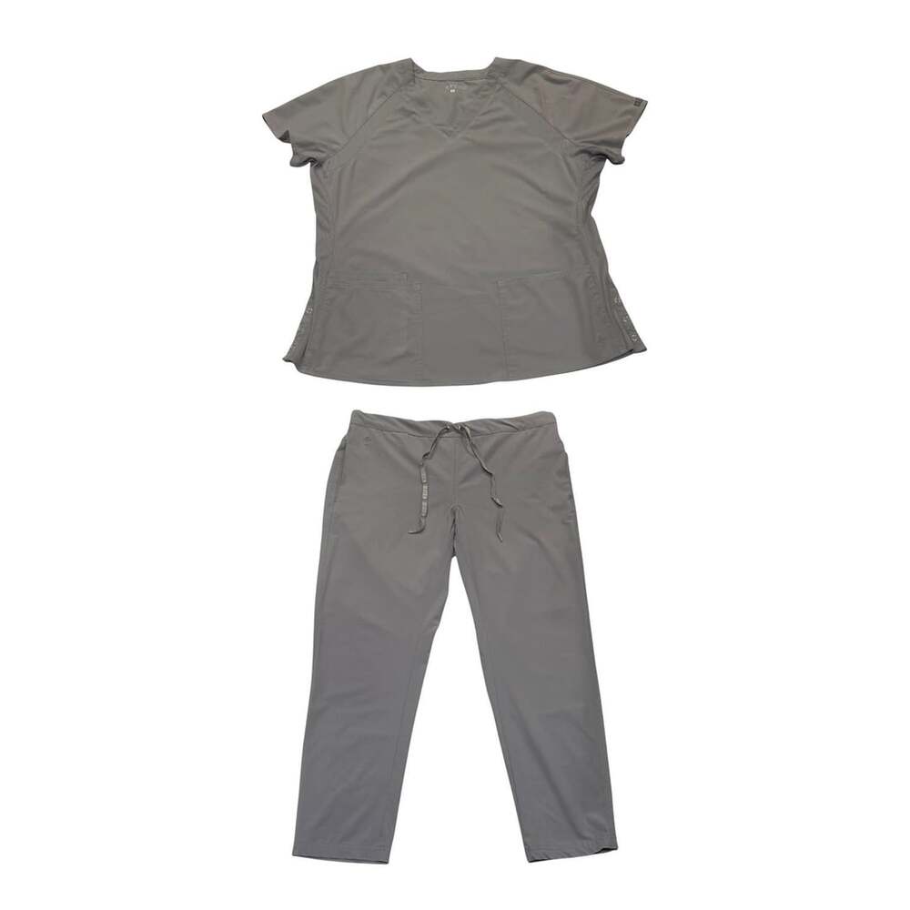 Med Couture 8470 Scrub Top Size XL Grey Raglan V-Neck & Scrub Pants Size LP Set